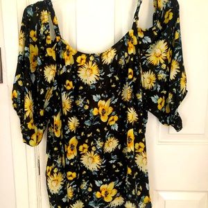 Off shoulder black sunflower top